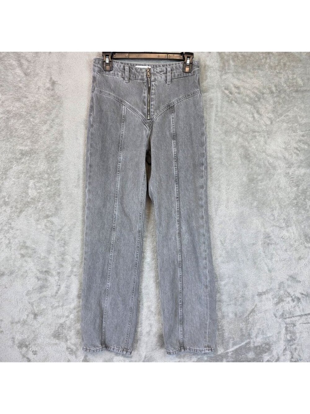 Zara Straight Jeans Womens 2 Gray Wash High Rise Seam Detail 100% Cotton Denim